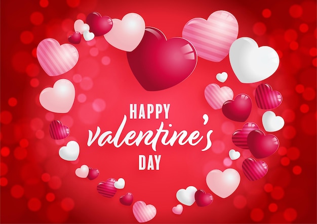 Valentines day poster with red and pink hearts on background