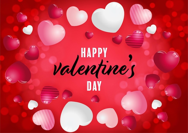 Valentines day poster with red and pink hearts on background