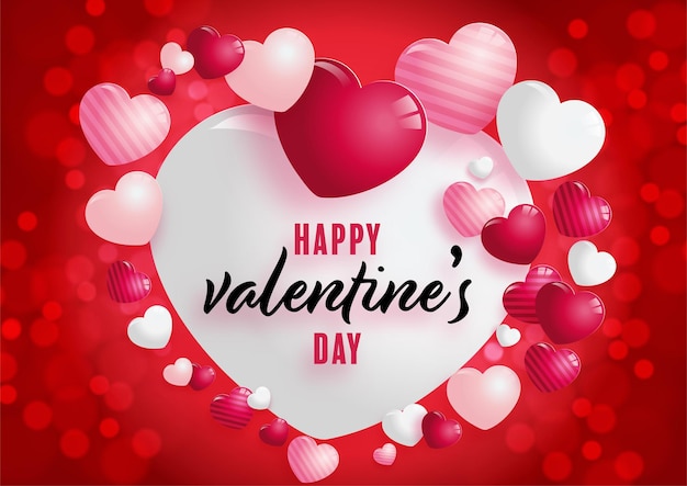 Valentines day poster with red and pink hearts on background