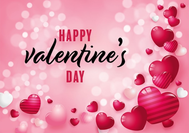 Valentines day poster with red and pink hearts on background