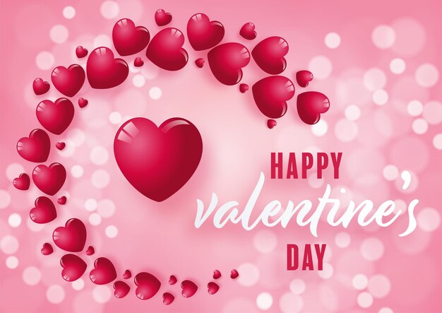 Valentines day poster with red and pink hearts on background