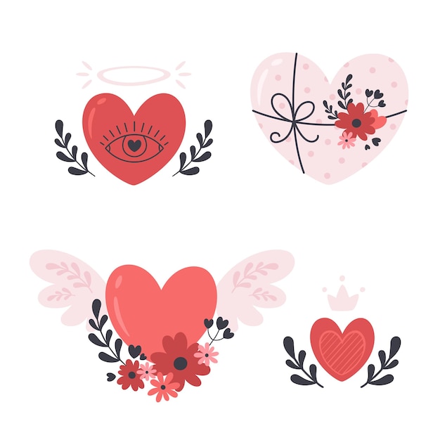 Valentines Day, romantic and love objects. Heart shape elements