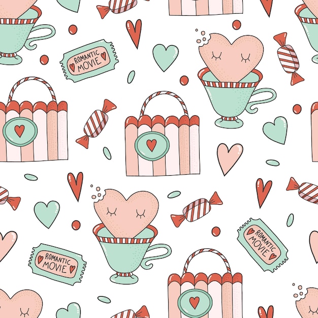 Valentines day romantic seamless pattern doodle elements