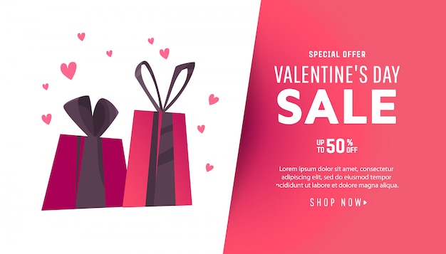 Valentines day sale background with heart  and gifts. 