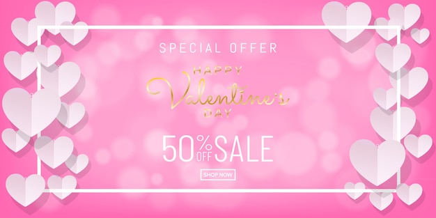 Valentines day sale background with paper cut, paper art style