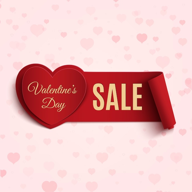 Valentines Day Sale banner, on pink background with hearts. 