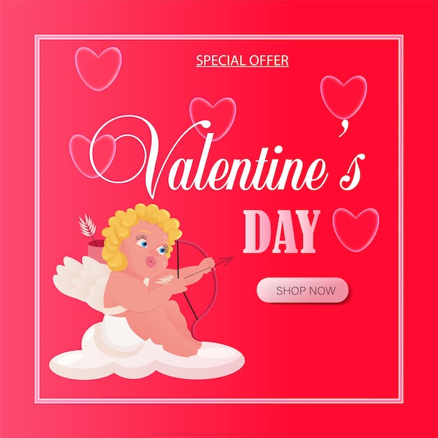 Valentines day sale banner with cupid and hearts for online shop Social media template Stories cover