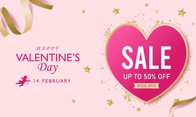 Valentines day sale banner with heart shaped card Vector