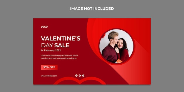 Valentines Day sale horizontal social media banner design