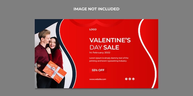 Valentines Day sale horizontal social media banner design