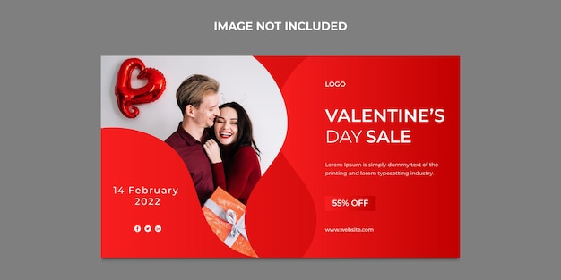 Valentines Day sale horizontal social media banner design