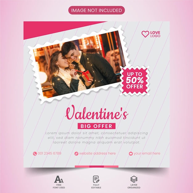 valentines Day sale Instagram Social Media Post banner Squire Flyer Design Template