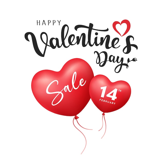 Valentines Day sale, red balloon heart design on white background