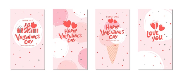 Valentines Day sale set label template with hand drawn lettering