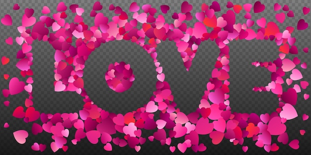 Valentines day sale with hearts and text LOVE on transparent background.