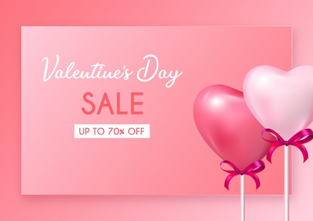 Valentines day sales background with heart balloons