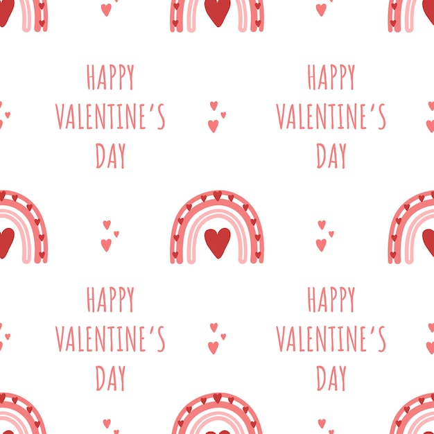 Valentines day seamless pattern with rainbows and hearts Cute romantic background in boho style