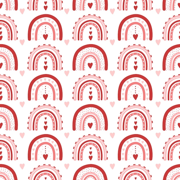 Valentines day seamless pattern with rainbows and hearts