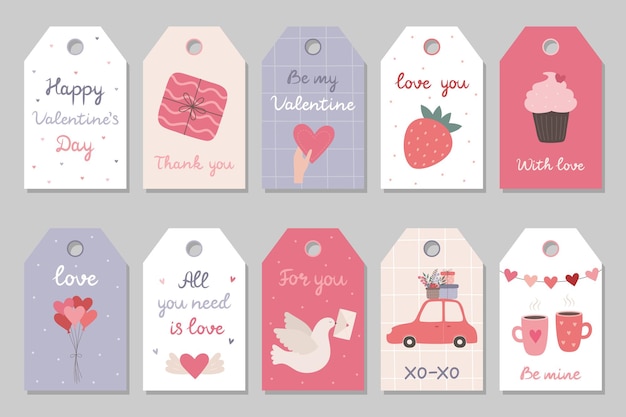 Valentines Day set of gift tags