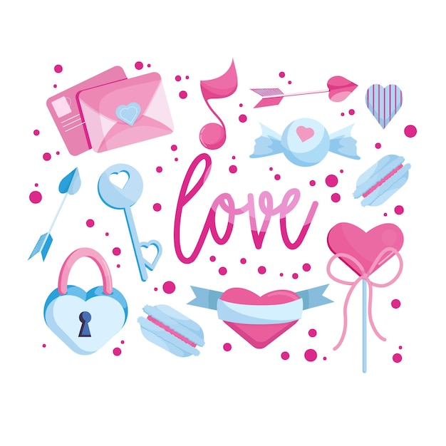 Valentines day set of illustrations in a simple style