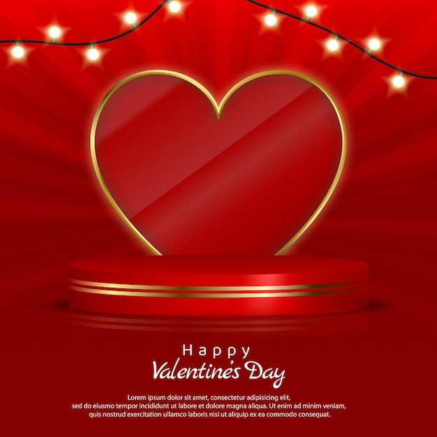 Valentines day social media post template with 3d podium vector illustration