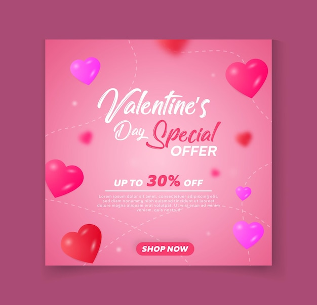 Valentines day special sale discount promotional banner template for social media and Instagram post