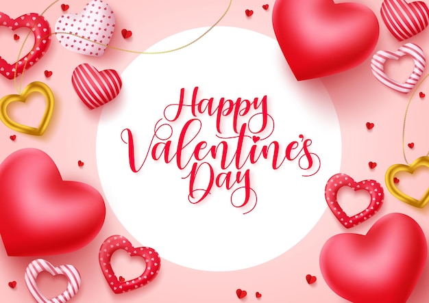 Valentines day vector greeting banner Happy valentines day typography in white circle space