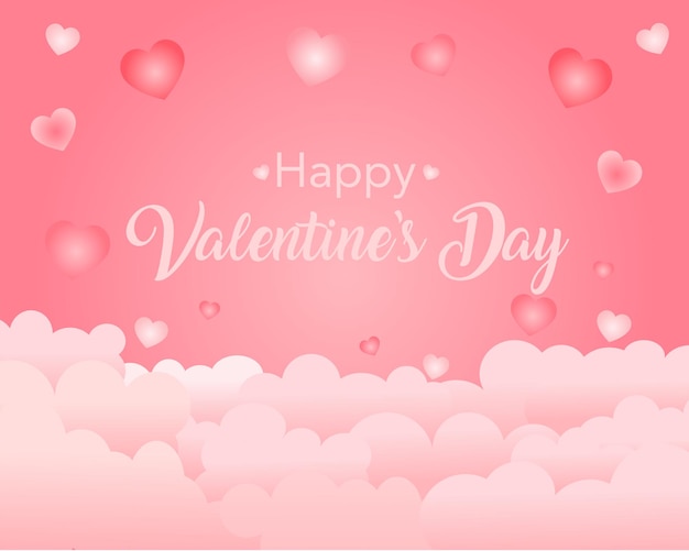 Valentines day wallpaper with pink hearts and clouds