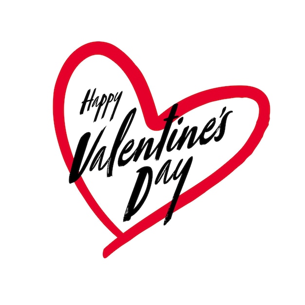 Valentines day with red heart Handwritten Happy Valentines day Vector illustration