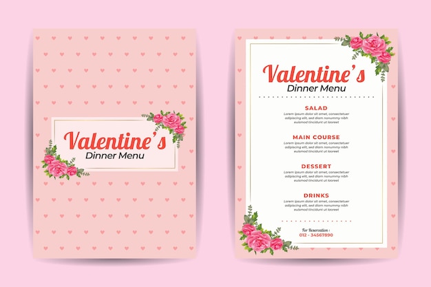 Valentines Dinner Menu Front Back Template Design