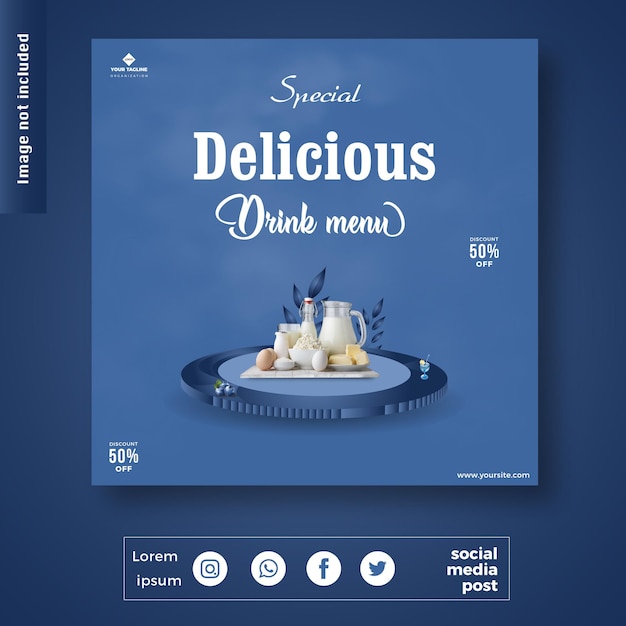 Valentines drink menu promotion social media instagram post banner template