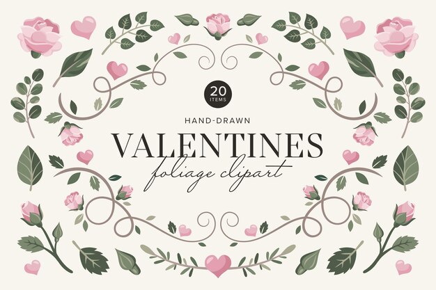 Vector valentines foliage graphic pack v2 in vector eps