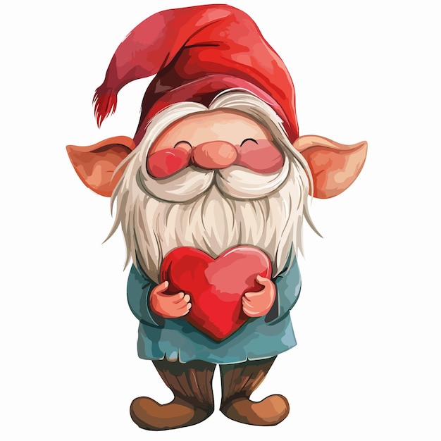 Valentines Gnome Clipart Isolated on White Background