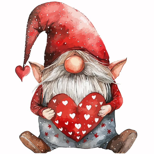 Valentines Gnome Clipart Isolated on White Background