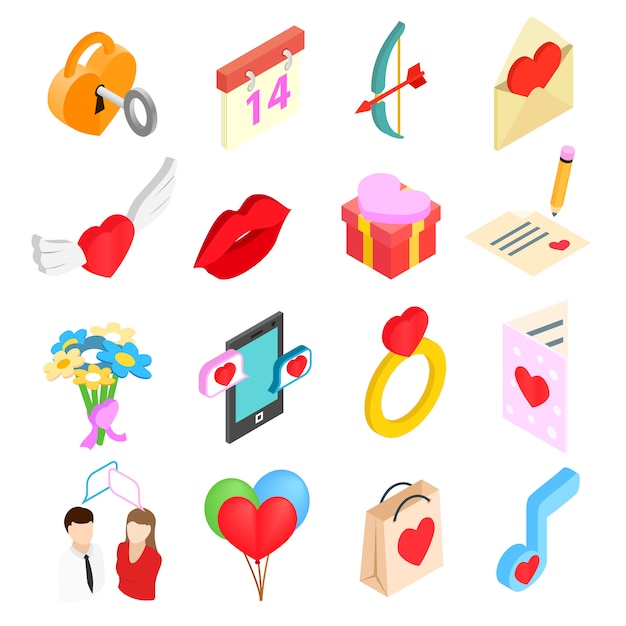 Valentines isometric 3d icons set