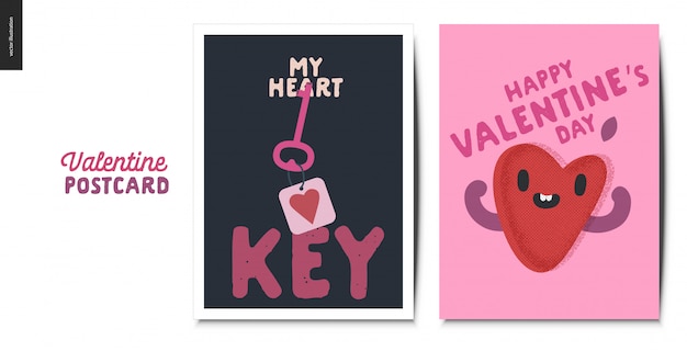 Valentines postcards set