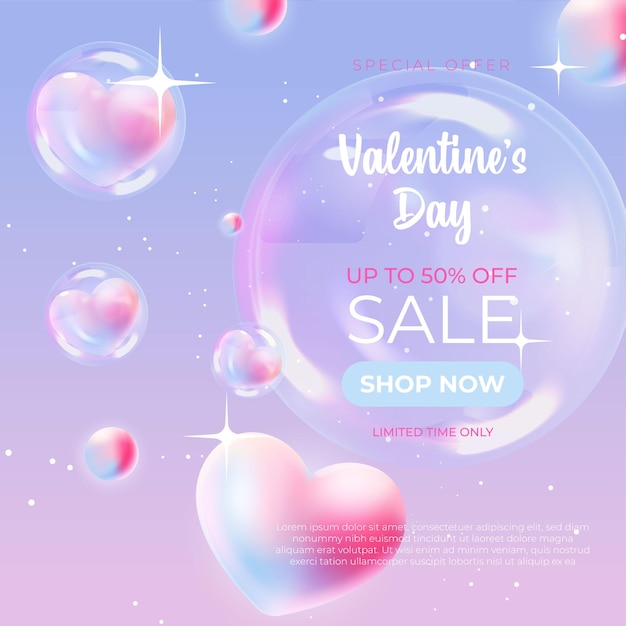 Valentines sale vector banner template Valentines day store discount promotion with white space for text and hearts elements in red background Vector illustration