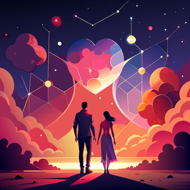 valentines on space vector illustration flat 2