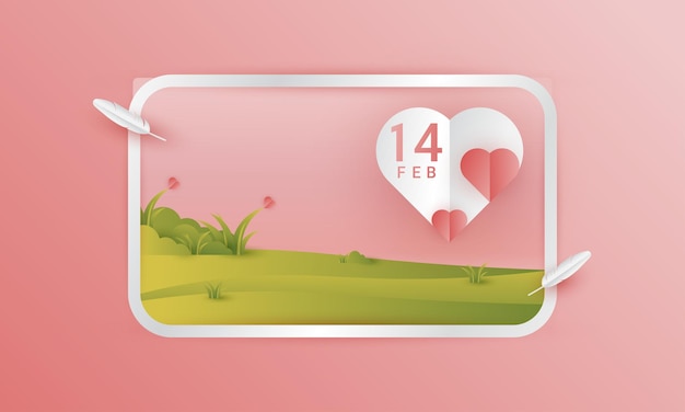 Valentines themed background with paper cut style