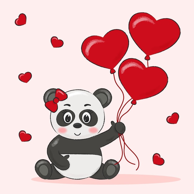 valentino day panda with balloons heart