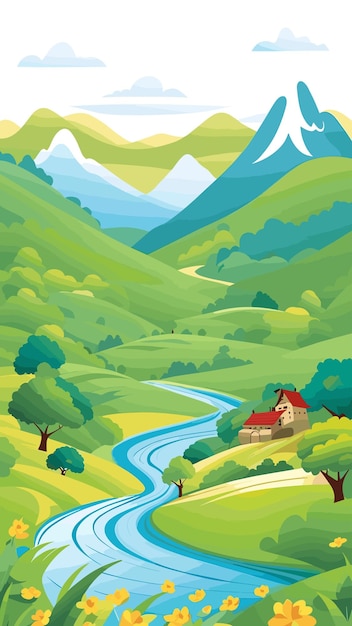 Valley landscape drawing cartoon artwork vector