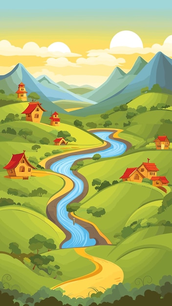 Valley landscape drawing cartoon artwork vector