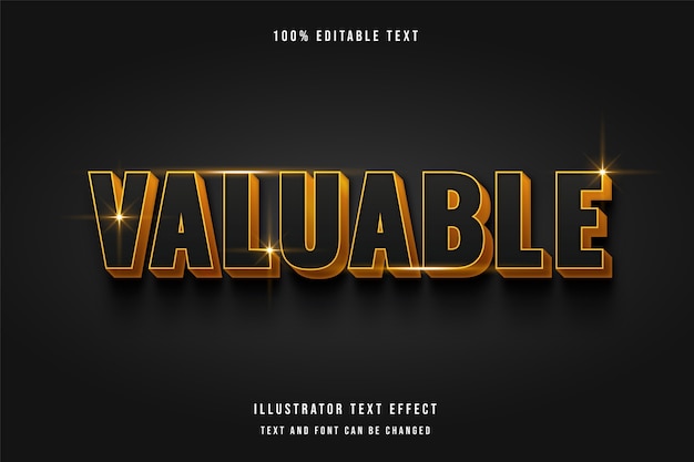 Valuable, 3d editable text effect modern black golden text style