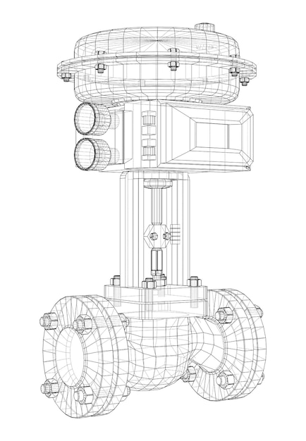 Valve with automatic electro-actuated. 3d Wire-frame style