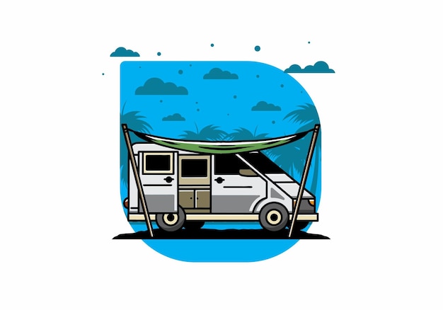 Van camper and flysheet illustration design