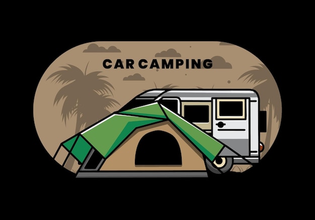 Van car and camping tent illustration design