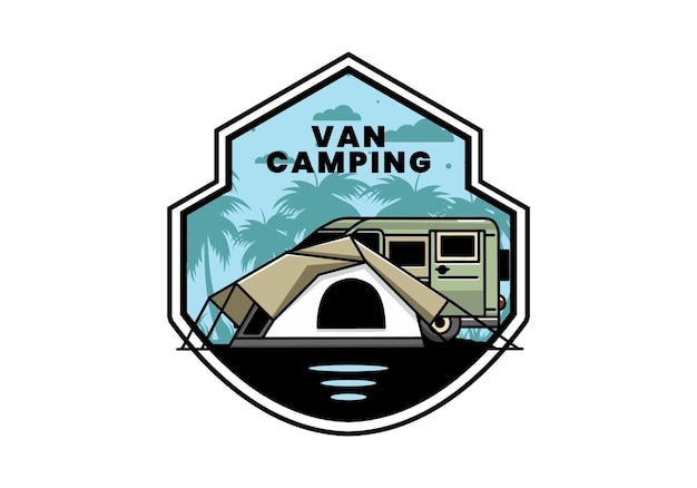 Van car and camping tent illustration design