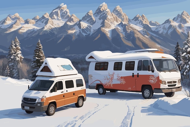 a van with a camper on the top and the door open is parked in the snow.