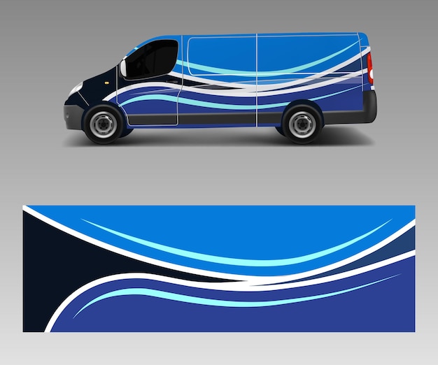 Van Wrap design template vector with wave shapes decal wrap and sticker template vector