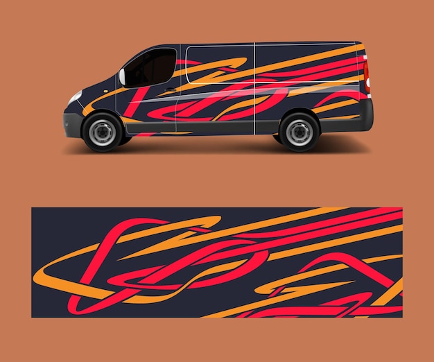 Van Wrap design template vector with wave shapes decal wrap and sticker template vector